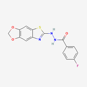 molecular formula C15H10FN3O3S B2367315 N'-{4,6-dioxa-10-thia-12-azatricyclo[7.3.0.0^{3,7}]dodeca-1(9),2,7,11-tetraen-11-yl}-4-fluorobenzohydrazide CAS No. 851988-54-0