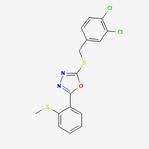 molecular formula C16H12Cl2N2OS2 B2367321 2-[(3,4-Dichlorobenzyl)sulfanyl]-5-[2-(methylsulfanyl)phenyl]-1,3,4-oxadiazole CAS No. 339015-33-7