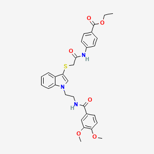 molecular formula C30H31N3O6S B2367327 ethyl 4-{2-[(1-{2-[(3,4-dimethoxyphenyl)formamido]ethyl}-1H-indol-3-yl)sulfanyl]acetamido}benzoate CAS No. 497073-40-2