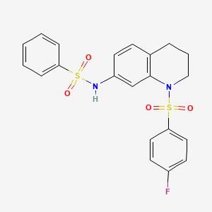 molecular formula C21H19FN2O4S2 B2367358 N-[1-(4-fluorobenzenesulfonyl)-1,2,3,4-tetrahydroquinolin-7-yl]benzenesulfonamide CAS No. 951460-39-2