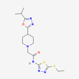 molecular formula C16H24N6O2S2 B2367426 N-(5-(ethylthio)-1,3,4-thiadiazol-2-yl)-2-(4-(5-isopropyl-1,3,4-oxadiazol-2-yl)piperidin-1-yl)acetamide CAS No. 1421444-30-5