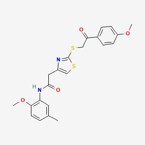 molecular formula C22H22N2O4S2 B2367434 N-(2-methoxy-5-methylphenyl)-2-(2-((2-(4-methoxyphenyl)-2-oxoethyl)thio)thiazol-4-yl)acetamide CAS No. 1021035-11-9
