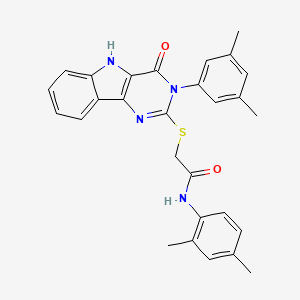 molecular formula C28H26N4O2S B2367455 N-(2,4-dimethylphenyl)-2-{[3-(3,5-dimethylphenyl)-4-oxo-3H,4H,5H-pyrimido[5,4-b]indol-2-yl]sulfanyl}acetamide CAS No. 536705-55-2