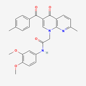 molecular formula C27H25N3O5 B2367462 N-(3,4-dimethoxyphenyl)-2-(7-methyl-3-(4-methylbenzoyl)-4-oxo-1,8-naphthyridin-1(4H)-yl)acetamide CAS No. 894908-24-8