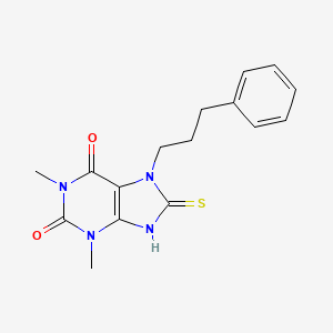 molecular formula C16H18N4O2S B2367485 1,3-dimethyl-7-(3-phenylpropyl)-8-sulfanylidene-9H-purine-2,6-dione CAS No. 972-68-9