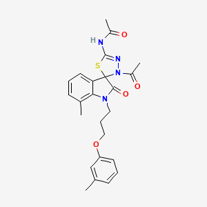 molecular formula C24H26N4O4S B2367557 N-{3'-acetyl-7-methyl-1-[3-(3-methylphenoxy)propyl]-2-oxo-1,2-dihydro-3'H-spiro[indole-3,2'-[1,3,4]thiadiazol]-5'-yl}acetamide CAS No. 905787-56-6