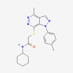 molecular formula C21H25N5OS B2367579 N-cyclohexyl-2-((4-methyl-1-(p-tolyl)-1H-pyrazolo[3,4-d]pyridazin-7-yl)thio)acetamide CAS No. 1207028-23-6