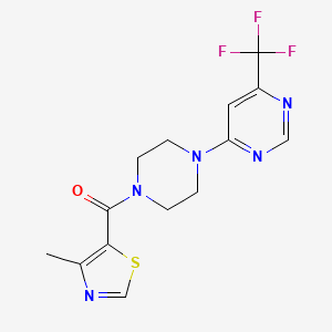 molecular formula C14H14F3N5OS B2367584 (4-Methylthiazol-5-yl)(4-(6-(trifluoromethyl)pyrimidin-4-yl)piperazin-1-yl)methanone CAS No. 2034440-71-4