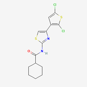 molecular formula C14H14Cl2N2OS2 B2367605 N-[4-(2,5-dichlorothiophen-3-yl)-1,3-thiazol-2-yl]cyclohexanecarboxamide CAS No. 476296-61-4