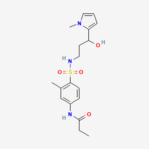 molecular formula C18H25N3O4S B2367641 N-(4-(N-(3-hydroxy-3-(1-methyl-1H-pyrrol-2-yl)propyl)sulfamoyl)-3-methylphenyl)propionamide CAS No. 1795213-32-9