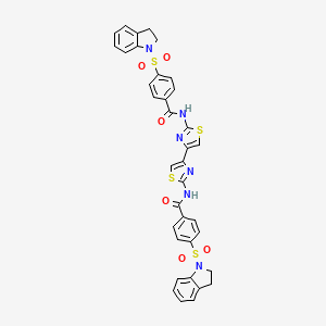 molecular formula C36H28N6O6S4 B2367660 4-(2,3-dihydro-1H-indole-1-sulfonyl)-N-(4-{2-[4-(2,3-dihydro-1H-indole-1-sulfonyl)benzamido]-1,3-thiazol-4-yl}-1,3-thiazol-2-yl)benzamide CAS No. 394229-18-6