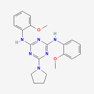 molecular formula C21H24N6O2 B2367685 N2,N4-bis(2-methoxyphenyl)-6-(pyrrolidin-1-yl)-1,3,5-triazine-2,4-diamine CAS No. 898623-55-7
