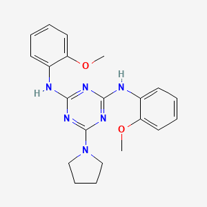 molecular formula C21H24N6O2 B2367685 N,N'-bis(2-methoxyphenyl)-6-(pyrrolidin-1-yl)-1,3,5-triazine-2,4-diamine CAS No. 898623-55-7