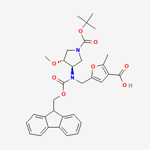 molecular formula C32H36N2O8 B2367700 5-[[9H-Fluoren-9-ylmethoxycarbonyl-[(3R,4R)-4-methoxy-1-[(2-methylpropan-2-yl)oxycarbonyl]pyrrolidin-3-yl]amino]methyl]-2-methylfuran-3-carboxylic acid CAS No. 2137068-78-9