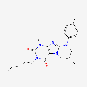 molecular formula C22H29N5O2 B2367701 1,7-dimethyl-9-(4-methylphenyl)-3-pentyl-7,8-dihydro-6H-purino[7,8-a]pyrimidine-2,4-dione CAS No. 844833-51-8