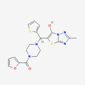 molecular formula C19H19N5O3S2 B2367713 2-Furanyl-[4-[(6-hydroxy-2-methyl-5-thiazolo[3,2-b][1,2,4]triazolyl)-thiophen-2-ylmethyl]-1-piperazinyl]methanone CAS No. 851970-32-6