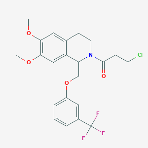 molecular formula C22H23ClF3NO4 B2367850 3-chloro-1-(6,7-dimethoxy-1-((3-(trifluoromethyl)phenoxy)methyl)-3,4-dihydroisoquinolin-2(1H)-yl)propan-1-one CAS No. 486452-12-4