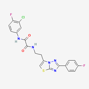 molecular formula C20H14ClF2N5O2S B2367853 N1-(3-chloro-4-fluorophenyl)-N2-(2-(2-(4-fluorophenyl)thiazolo[3,2-b][1,2,4]triazol-6-yl)ethyl)oxalamide CAS No. 894034-12-9