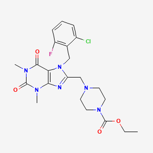 molecular formula C22H26ClFN6O4 B2367880 Ethyl 4-[[7-[(2-chloro-6-fluorophenyl)methyl]-1,3-dimethyl-2,6-dioxopurin-8-yl]methyl]piperazine-1-carboxylate CAS No. 851938-56-2