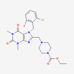 molecular formula C22H26ClFN6O4 B2367880 ethyl 4-{[7-(2-chloro-6-fluorobenzyl)-1,3-dimethyl-2,6-dioxo-2,3,6,7-tetrahydro-1H-purin-8-yl]methyl}piperazine-1-carboxylate CAS No. 851938-56-2