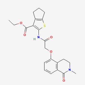 molecular formula C22H24N2O5S B2367938 ethyl 2-{2-[(2-methyl-1-oxo-1,2,3,4-tetrahydroisoquinolin-5-yl)oxy]acetamido}-4H,5H,6H-cyclopenta[b]thiophene-3-carboxylate CAS No. 850904-83-5