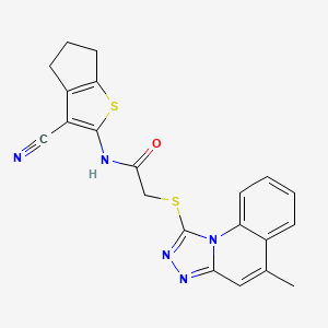 molecular formula C21H17N5OS2 B2367992 N-(3-cyano-5,6-dihydro-4H-cyclopenta[b]thiophen-2-yl)-2-((5-methyl-[1,2,4]triazolo[4,3-a]quinolin-1-yl)thio)acetamide CAS No. 442865-33-0