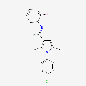 molecular formula C19H16ClFN2 B2368004 N-{(E)-[1-(4-chlorophenyl)-2,5-dimethyl-1H-pyrrol-3-yl]methylidene}-2-fluoroaniline CAS No. 866042-23-1