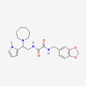 molecular formula C23H30N4O4 B2368012 N1-(2-(azepan-1-yl)-2-(1-methyl-1H-pyrrol-2-yl)ethyl)-N2-(benzo[d][1,3]dioxol-5-ylmethyl)oxalamide CAS No. 1049479-01-7