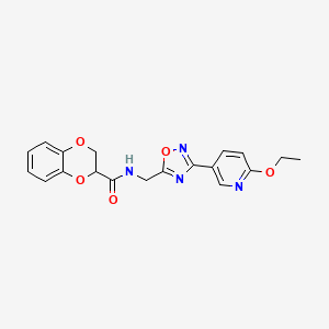 molecular formula C19H18N4O5 B2368017 N-((3-(6-ethoxypyridin-3-yl)-1,2,4-oxadiazol-5-yl)methyl)-2,3-dihydrobenzo[b][1,4]dioxine-2-carboxamide CAS No. 2034551-64-7
