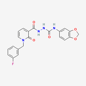 molecular formula C21H17FN4O5 B2368026 N-(benzo[d][1,3]dioxol-5-yl)-2-(1-(3-fluorobenzyl)-2-oxo-1,2-dihydropyridine-3-carbonyl)hydrazinecarboxamide CAS No. 1105206-34-5