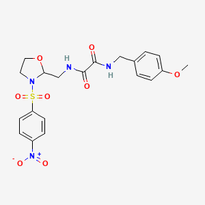 molecular formula C20H22N4O8S B2368036 N1-(4-methoxybenzyl)-N2-((3-((4-nitrophenyl)sulfonyl)oxazolidin-2-yl)methyl)oxalamide CAS No. 868982-06-3