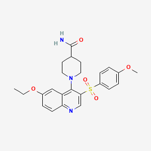 molecular formula C24H27N3O5S B2368063 1-[6-Ethoxy-3-(4-methoxybenzenesulfonyl)quinolin-4-yl]piperidine-4-carboxamide CAS No. 866895-30-9