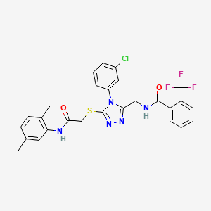 molecular formula C27H23ClF3N5O2S B2368078 N-{[4-(3-chlorophenyl)-5-({[(2,5-dimethylphenyl)carbamoyl]methyl}sulfanyl)-4H-1,2,4-triazol-3-yl]methyl}-2-(trifluoromethyl)benzamide CAS No. 389070-94-4