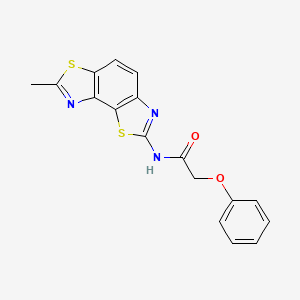 molecular formula C17H13N3O2S2 B2368084 N-{11-methyl-3,10-dithia-5,12-diazatricyclo[7.3.0.0^{2,6}]dodeca-1(9),2(6),4,7,11-pentaen-4-yl}-2-phenoxyacetamide CAS No. 361482-15-7