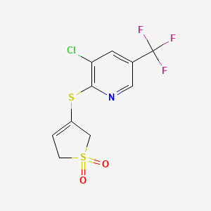 molecular formula C10H7ClF3NO2S2 B2368112 3-{[3-chloro-5-(trifluoromethyl)pyridin-2-yl]sulfanyl}-2,5-dihydro-1lambda6-thiophene-1,1-dione CAS No. 338397-76-5