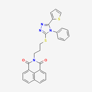 molecular formula C27H20N4O2S2 B2368130 3-(3-{[4-phenyl-5-(thiophen-2-yl)-4H-1,2,4-triazol-3-yl]sulfanyl}propyl)-3-azatricyclo[7.3.1.0^{5,13}]trideca-1(12),5,7,9(13),10-pentaene-2,4-dione CAS No. 690249-67-3