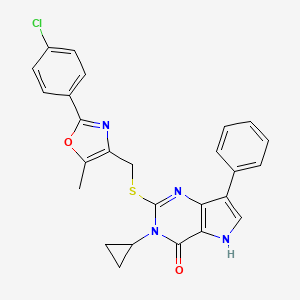 molecular formula C26H21ClN4O2S B2368187 2-(((2-(4-chlorophenyl)-5-methyloxazol-4-yl)methyl)thio)-3-cyclopropyl-7-phenyl-3H-pyrrolo[3,2-d]pyrimidin-4(5H)-one CAS No. 2034282-66-9