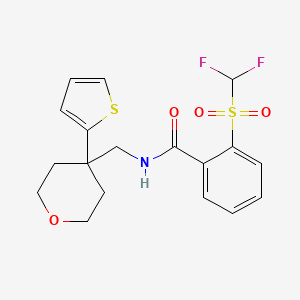 B2368205 2-((difluoromethyl)sulfonyl)-N-((4-(thiophen-2-yl)tetrahydro-2H-pyran-4-yl)methyl)benzamide CAS No. 1797075-57-0