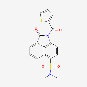 molecular formula C18H14N2O4S2 B2368244 N,N-dimethyl-2-oxo-1-(thiophene-2-carbonyl)-1,2-dihydrobenzo[cd]indole-6-sulfonamide CAS No. 881477-41-4