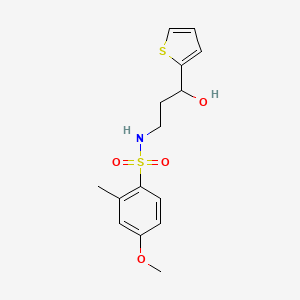 molecular formula C15H19NO4S2 B2368266 N-(3-hydroxy-3-(thiophen-2-yl)propyl)-4-methoxy-2-methylbenzenesulfonamide CAS No. 1421464-04-1