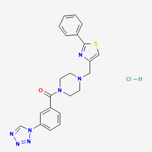molecular formula C22H22ClN7OS B2368299 (3-(1H-tetrazol-1-yl)phenyl)(4-((2-phenylthiazol-4-yl)methyl)piperazin-1-yl)methanone hydrochloride CAS No. 1351620-02-4