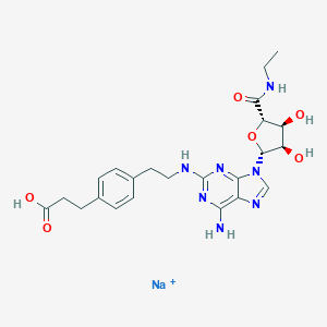 molecular formula C₂₃H₂₈N₇NaO₆ B023683 sodium;3-[4-[2-[[6-amino-9-[(2R,3R,4S,5S)-5-(ethylcarbamoyl)-3,4-dihydroxyoxolan-2-yl]purin-2-yl]amino]ethyl]phenyl]propanoic acid CAS No. 120225-64-1
