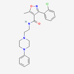 molecular formula C23H25ClN4O2 B2368317 3-(2-chlorophenyl)-5-methyl-N-[2-(4-phenylpiperazin-1-yl)ethyl]-1,2-oxazole-4-carboxamide CAS No. 1049436-54-5