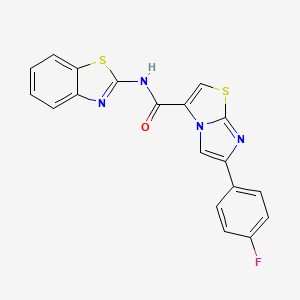 molecular formula C19H11FN4OS2 B2368403 N-(1,3-benzothiazol-2-yl)-6-(4-fluorophenyl)imidazo[2,1-b][1,3]thiazole-3-carboxamide CAS No. 1049364-95-5