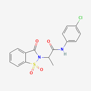 molecular formula C16H13ClN2O4S B2368405 N-(4-chlorophenyl)-2-(1,1-dioxido-3-oxobenzo[d]isothiazol-2(3H)-yl)propanamide CAS No. 899757-89-2