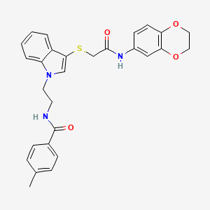 molecular formula C28H27N3O4S B2368421 N-{2-[3-({[(2,3-dihydro-1,4-benzodioxin-6-yl)carbamoyl]methyl}sulfanyl)-1H-indol-1-yl]ethyl}-4-methylbenzamide CAS No. 532970-92-6