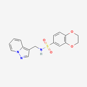 molecular formula C16H15N3O4S B2368429 N-(pyrazolo[1,5-a]pyridin-3-ylmethyl)-2,3-dihydrobenzo[b][1,4]dioxine-6-sulfonamide CAS No. 1396709-19-5