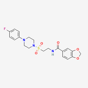 molecular formula C20H22FN3O5S B2368440 N-(2-((4-(4-fluorophenyl)piperazin-1-yl)sulfonyl)ethyl)benzo[d][1,3]dioxole-5-carboxamide CAS No. 899980-32-6