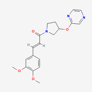molecular formula C19H21N3O4 B2368469 (E)-3-(3,4-dimethoxyphenyl)-1-(3-(pyrazin-2-yloxy)pyrrolidin-1-yl)prop-2-en-1-one CAS No. 2035017-85-5