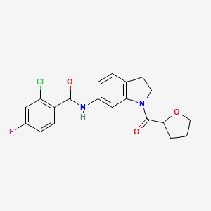 molecular formula C20H18ClFN2O3 B2368472 2-chloro-4-fluoro-N-(1-(tetrahydrofuran-2-carbonyl)indolin-6-yl)benzamide CAS No. 1040657-31-5